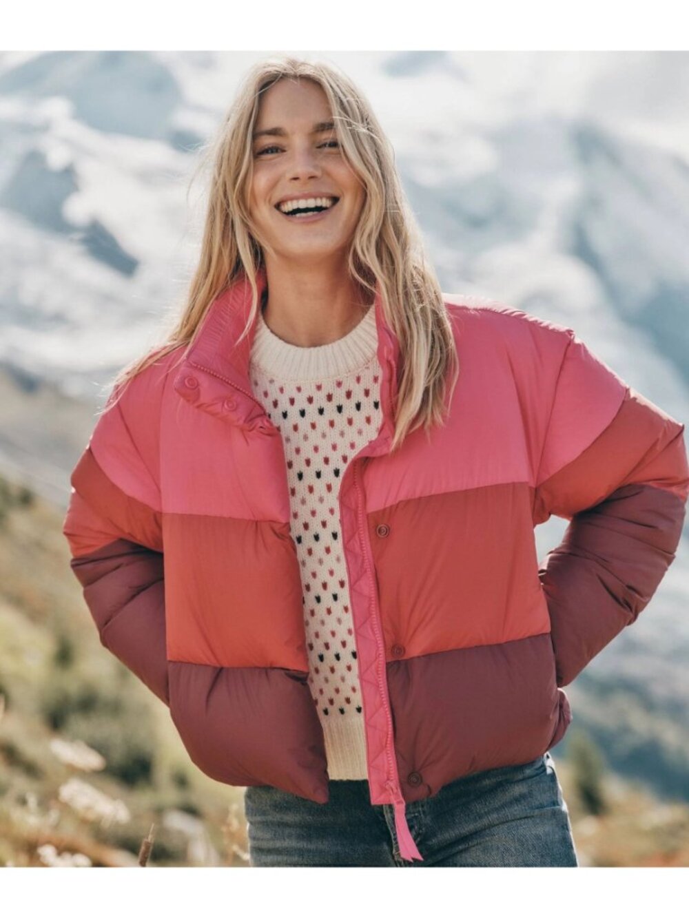 Marine Layer Gia Cropped Down Puffer Jacket Colorblock Size Small New with Tag - Picture 10 of 11